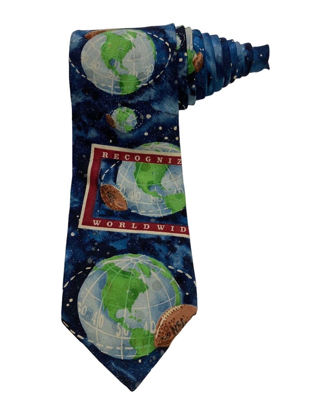 Ralph Marlin NFL Football Recognized Worldwide Globe 1992 100% Silk Necktie